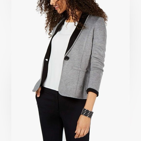 NINE WEST Women's One-Button Sweater Jacket Heather Grey & Black Size XS (2 - 4) - Picture 1 of 12